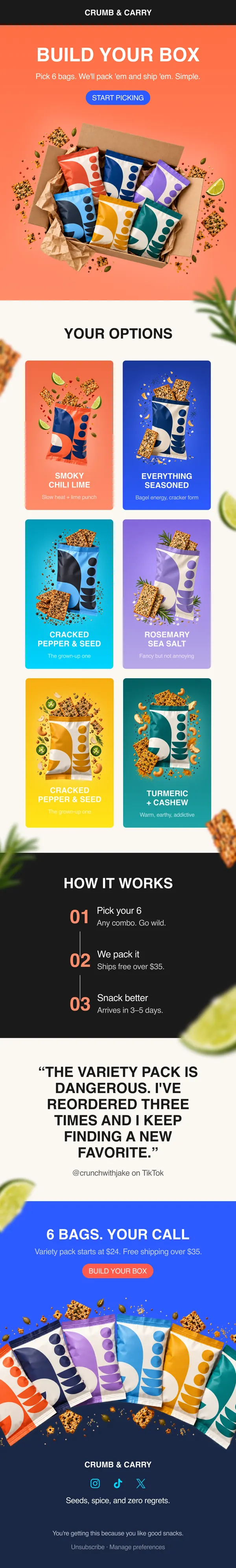 Crumb & Carry email: “Build your box”