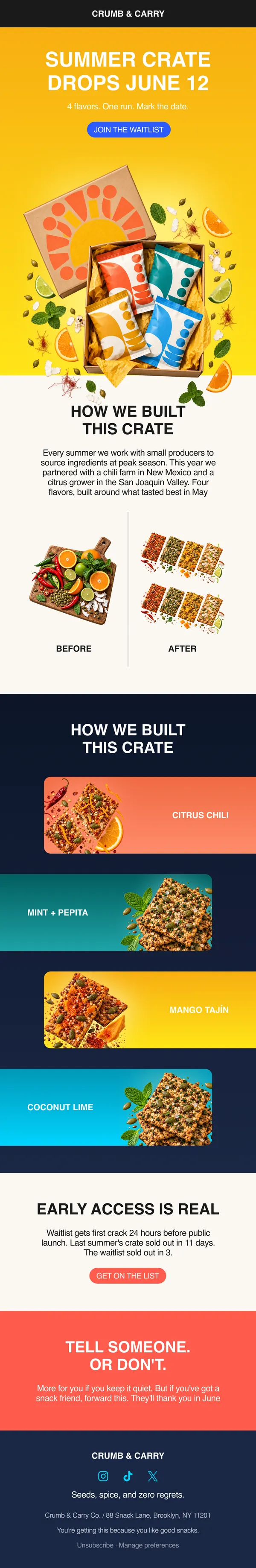 Crumb & Carry email: “Summer crate drops June 12”